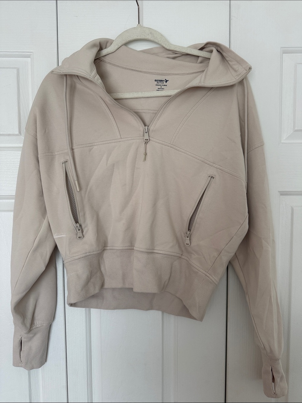 Old Navy Dynamic Fleece Light Beige Cropped Half-Zip Hoodie